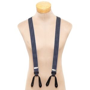 TRAFALGAR MENS ADJUSTABLE SUSPENDERS BRACES DARK BLUE WHITE GRAY STRIPES